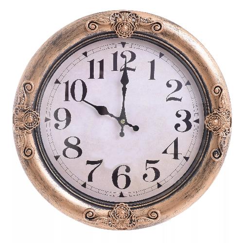 Plastic wall clock in antique gold color and in size: D-40(5,5) cm