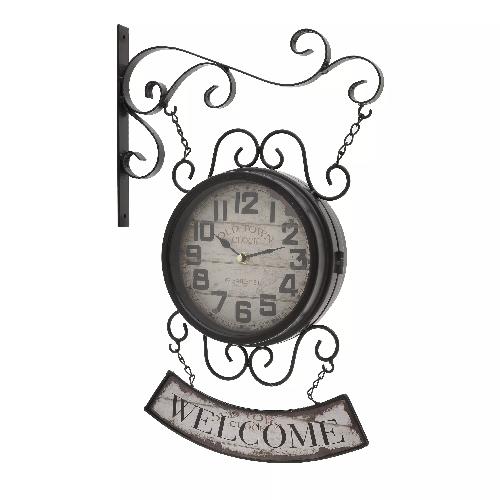 METAL WALL CLOCK IN BROWN COLOR 'WELCOME' 33X11X51 (SM) 2 SIDED