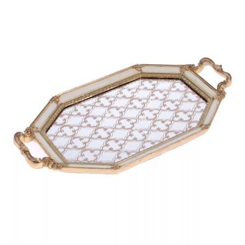 POLYRESIN MIRRORED TRAY IN CREAM/GOLD COLOR 41X22X3